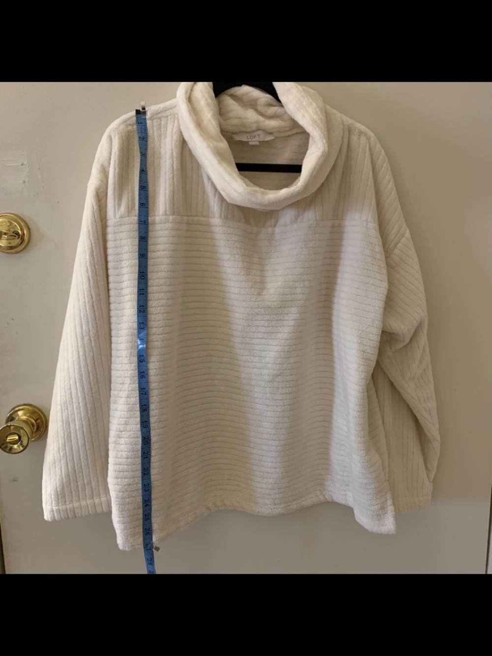 LOFT Cream Cowl Neck Textured Rib Pullover